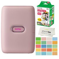Fujifilm Instax Mini Link Smartphone Printer Plus Fujifilm Instax Mini Films 20 Pack. Plus Stickers. Bonus All-Purpose Microfiber Cloth (Pink)