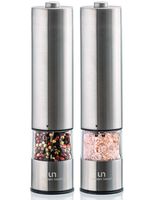 Electric Salt and Pepper Grinder Set - Battery Operated Stainless Steel Mill with Light (Pack of 2 Mills) - Automatic One Handed Operation - Electronic Adjustable Shakers - Ceramic Grinders