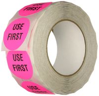 TapeCase INVLBL-040 "Use First" Inventory Control Label in Pink [Pack of 1000] - 2 in. Circular Label for Marking, Color Coding, Notating Inventory Items