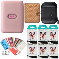 Fujifilm Instax Mini Link Smartphone Printer (Dusky Pink), Photo Album (Coffee), Carrying Case, 60 Polaroid Instax Sheets and 60 Border Stickers