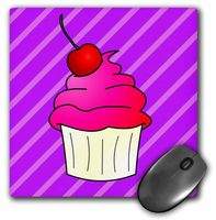 3dRose LLC 8 x 8 x 0.25 Inches Mouse Pad, Cute Cupcake with Cherry Topper, Kawaii Cakes, Purple Stripe (mp_43131_1)