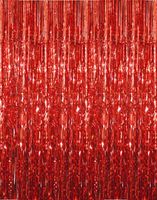 GOER 3.2 ft x 9.8 ft Metallic Tinsel Foil Fringe Curtains for Party Photo Backdrop Wedding Decor (2 Pcs, Red)
