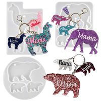 Keychain Charms Epoxy Resin Silicone Molds Set Mom and Baby Tag Llama Bear Elephant