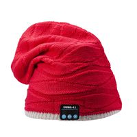 SUNG-LL Soft and Warm Hat Wireless Beanie with Smart Cap Speaker Micro Headphone (Grey Red 2)
