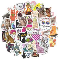 Ehope Waterproof Vinyl Cat Stickers Laptop Ipad Car Suitcase Luggage Water Bottle Helmet Folders Decorative Stickers for Girls and Boy (50Pcs Cat Stickers)