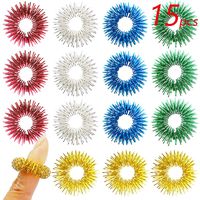 FRIMOONY 15pcs Spiky Sensory Rings, Finger Massager Roller, Silent Fidget Toy for ADHD, Autism, Stress Relief, 5 Colors