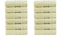 COTTON CRAFT Ultra Soft 12 Pack Wash Cloths 12x12 Ivory Weighs 2 Ounces Each - 100% Pure Ringspun Cotton - Luxurious Rayon Trim - Ideal for Everyday use - Easy Care Machine wash