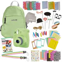 Instax Mini 9 Camera Travel Bundle - 60 Piece Accessory Kit with Shoulder Bag, 20 Sheets of Film, Lens Cleaning Cloth, Strap, Washi Tape, Stickers, Photo Frames + Album - Lime Green - by Outlook 2020