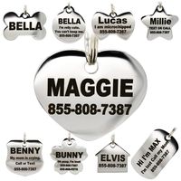 Stainless Steel Pet ID Tags - Engraved Personalized Dog Tags, Cat Tags Front & Back up to 8 Lines of Text - Bone, Round, Heart, Flower, Badge, House, Star, Rectangle, Bow Tie