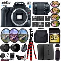 Canon EOS Rebel SL2 DSLR Camera with 18-55mm is STM Lens + UV FLD CPL Filter Kit + 4 PC Macro Kit + Wide Angle & Telephoto Lens + Camera Case + Tripod + Card Reader - International Version