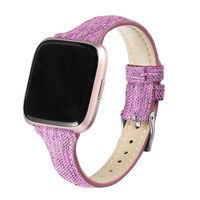 bayite Slim Woven Bands Compatible with Fitbit Versa/Versa 2 Bands, Durable Canvas Fabric Strap with Soft Leather Lining Women (5.5"-7.8"), Sakura Purple