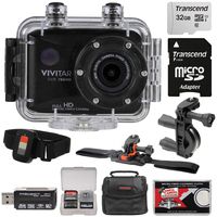 Vivitar DVR786HD 1080p HD Waterproof Action Video Camera Camcorder (Black) with Remote, Vented Helmet & Handlebar Bike Mounts + 32GB Card + Case + Kit