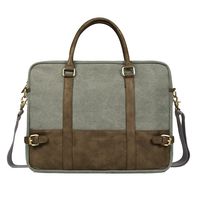 Lavievert Cotton Canvas and Crazy-horse PU Leather Laptop Bag/Cross Body Shoulder Bag and Handbag 2 in 1 / Notebook Ultrabook Tablet Padded Case for Up to 15.6 Inch Laptop - Gray