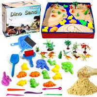 Dino Play Sand Kit for Kids 3lbs Cool Dinosaur Edition Motion Sand with an Inflation-Free Sandbox and Numerous Dino Moulds and Tools Creative Toys for Boys and Girls Ages 3 4 5 6 7+ Year Old