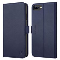 iPhone 8 Plus case iPhone 7 Plus case ZOVER Genuine Leather Case Wallet Cover with Kickstand Feature Card Slots & ID Holder and Magnetic Closure for iPhone 7 Plus iPhone 8 Plus Navy Blue
