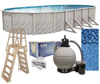 Meadows 15-Foot-by-30-Foot Oval Above-Ground Swimming Pool | 52-Inch Height | Steel-Sided Walls | Bundle Kit | Boulder Swirl Liner | A-Frame Ladder | Filter Tank | 1 HP Pump | Wide-Mouth Skimmer