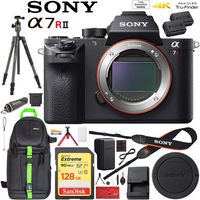 Sony a7R II Full-Frame Alpha Mirrorless Digital Camera 42.4MP Body, Black a7RII ILCE-7RM2/B Bundle with Vanguard VEO 2 Tripod, 128GB Memory Card, Backpack and Accessories (10 Items)
