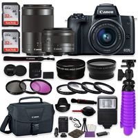 Canon EOS M50 Mirrorless Digital Camera (Black) Premium Accessory Bundle with Canon EF-M 15-45mm is STM Lens + Canon EF-M 55-200mm f/4.5-6.3 is STM Lens + 64GB Memory + HD Filters + Auxiliary Lenses