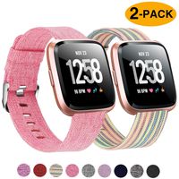 Welltin 2 Pack Bands Compatible with Fitbit Versa/Fitbit Versa 2 / Fitbit Versa Lite for Women Men, Breathable Woven Fabric Strap, Adjustable Replacement Wristband for Fitbit Versa Smart Watch