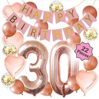 30th Birthday Decorations - Birthday Decorations: 40 Inch 30th Gold Balloons, Pink and Gold Happy Birthday Decorations for Women, Happy Birthday Banner, Confetti Balloons, Rose Gold Heart Balloons (22 Pieces)