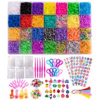 AFUOWER 11900+ Rainbow Rubber Bands Refill Kit Includes:11000 Rainbow Loom Bands,600 Clips, 200 Colorful Beads,52 ABC Beads,24 Charms for Bracelets,10 Backpack Hooks, 4 Hair Clips,ABC Stickers