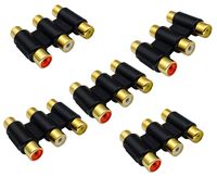 AAOTOKK 3-RCA Coupler Connector Gold Plated 3 RCA Female to Female 3 RCA Adapter Extension AV Audio Video Cable Connector (5 Pack)