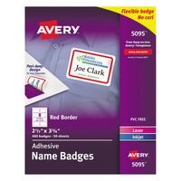 Avery White Adhesive Name Badges with Red Border, 2-1/3 x 3-3/8, Box of 400 (5095)