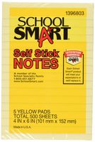 School Smart Self Adhesive Ruled Sticky Notes - 4 x 6 inches - Pack of 5 - Yellow