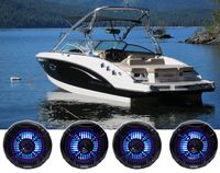(4) Memphis Audio MXA602SLB 80 Watt 6.5" Black Marine LED Speakers for Boat
