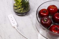 GE Designer Power Strip, 1 Ft Braided Extension, 3 Grounded Outlets, Flat Plug, Mini Cord, Premium, White, 45190