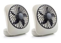 O2COOL Treva 5-Inch Portable Desktop Air Circulation Battery Fan | 2 Cooling Speeds, Compact Folding & Tilt Design, 2 Units, Grey