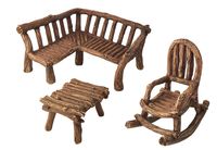 GlitZGlam Miniature Fairy Garden Furniture 3-Piece: Rustic Wood Bench, Rocking Chair and Miniature Table for The Garden Fairies