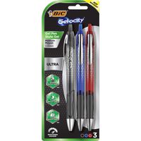 BIC Gel-ocity Ultra Retractable Gel Pen, Assorted Colors, 3-Count