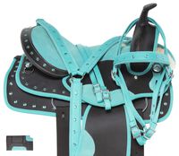 Acerugs Beautiful Western Pleasure Trail Barrel Racing Show Horse Saddle Free TACK Set PAD Silver Crystals (Turquoise, 15)
