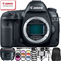 Canon EOS 5D Mark IV DSLR Camera 1483C002 with EF 50mm f/1.2L USM Lens - 13PC Accessory Bundle Includes 72" Full-Size Tripod + Professional Backpack + 64GB SD Memory Card + 160 LED Video Light + More