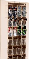24 Pockets - SimpleHouseware Crystal Clear Over The Door Hanging Shoe Organizer, Brown (64'' x 19'')