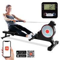 SereneLife Magnetic Rowing Machine with Bluetooth App Fitness Tracking - Foldable Home Gym Exercise Rower with Adjustable Resistant, Easy-Glide Padded Seat, Digital LCD Readout and Reinforced Cable