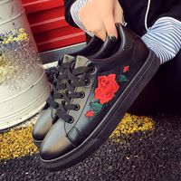 Hemlock Teen Lace Up Flat Shoes, Women Running Sneakers Sports Outdoors Shoes Embroidery Flower Shoes (US:7, Black)