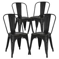 Poly and Bark Metal Modern Dining Chair, Industrial Mid Century Kitchen Cafe Restaurant Side Chair, Stackable, Distressed Black (Set of 4)