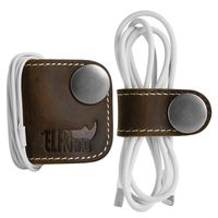 ELFRhino Genuine Leather Headphone Earphone Organizer Cord Organizer Wrap Winder Cord Manager Cable Winder(Set of 2, Coffee)