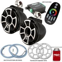 Wet Sounds REV10B-SC Swivel Clamp Tower Speakers with RGB LED Speaker Rings, Translucent Grills & LED Controller - Black