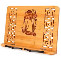MEGREZ Bamboo Foldable Book Stand (13 x 9.4 inch) Reading Frame Rest Holder Cookbook Cook Stand/iPad Tablet PC Textbook/Music Document Stand/Desk Bookrest with Retro Hollow, Lotus Plant & Lotus Root