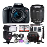 Canon EOS Rebel T7i Digital SLR w/18-55mm Lens + Bounce Swivel Zoom TTL Flash + 64GB SDHC Memory + 58mm Wide Angle & Telephoto Lenses + Wireless Remote Control + DSLR Bag + Advanced Accessory Bundle