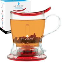 GROSCHE Aberdeen PERFECT TEA MAKER set with coaster, Tea Steeper, Teapot, Tea Infuser, 17.7 oz. 525 ml, EASY CLEAN Steeper, BPA-Free, RED tea pot
