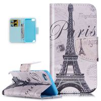 iPod Touch 6 Case,Wallet Case for iPod Touch 5 6th,ikasus Beautiful Art Pattern Premium Flip PU Leather Wallet Case with Stand Credit Card ID Holders Case Cover for iPod Touch 6/5,Retro Eiffel Tower