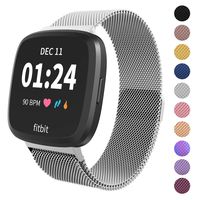 Limque Magnetic Bands Compatible with Fitbit Versa/Versa 2/Versa Lite/SE, Women Men Metal Adjustable Replacement Wristband for Fitbit Versa Smart Watch Multi-Color (Silver, Large)