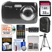 Polaroid iS126 16.1MP Digital Camera (Black) with 32GB Card + Case + Batteries & Charger + Tripod + Kit