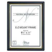 NuDell 8.5" x 11" EZ Mount Economy Document Frame Plastic Face, Black with Gold Trim