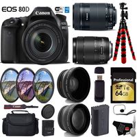 Canon EOS 80D DSLR Camera with 18-135mm is STM Lens & 55-250mm is STM Lens + UV FLD CPL Filter Kit + Wide Angle & Telephoto Lens + Camera Case + Tripod + Card Reader - International Version