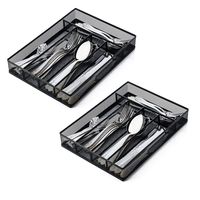JANE EYRE Solid Utensil Drawer Organizer, Cutlery Tray, Silverware/Flatware Storage Divider for Kitchen, Mesh Designing with Non-slip Foam Feet, 5 Component, Black-2 Pack